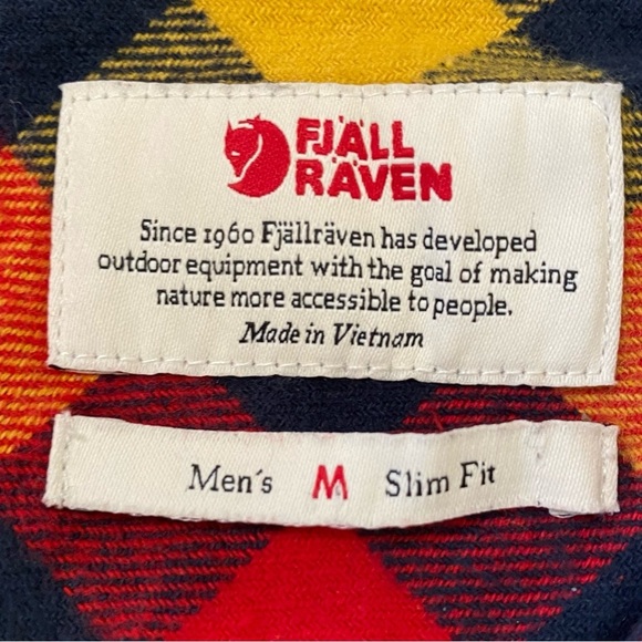 Fjallraven New Size M Skog Slim Fit Heavy Flannel Button Down Shirt Red Yellow - Picture 9 of 10